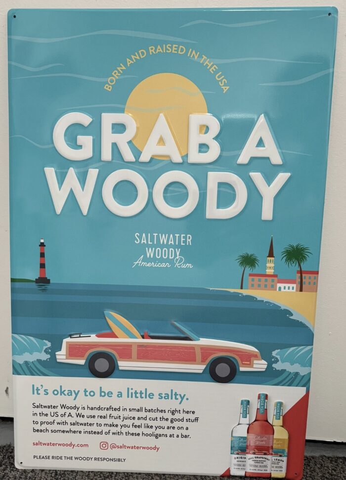 Saltwater Woody Metal Signs